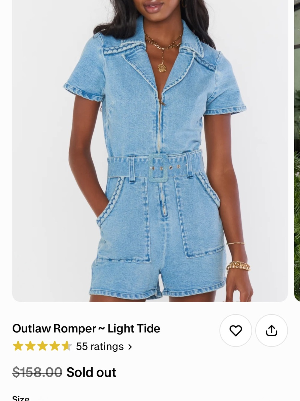 Show Me Your MuMu Light Blue Denim Belted Romper